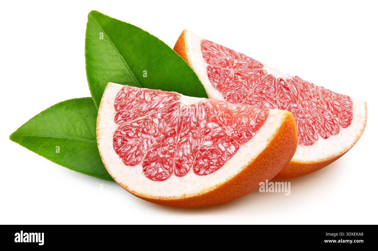 Grapefruit fruit with leaves isolate. Grapefruit on white. Grapefruit clipping path. Stock Photo