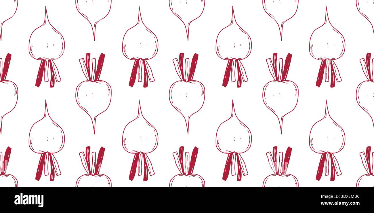 Seamless pattern with hand drawn beetroot silhouette Stock Vector