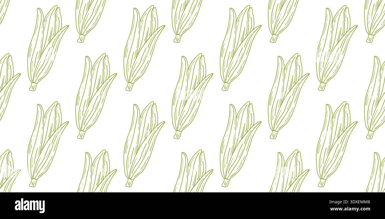Green corn cobs seamless pattern in doodle sketch style Stock Vector