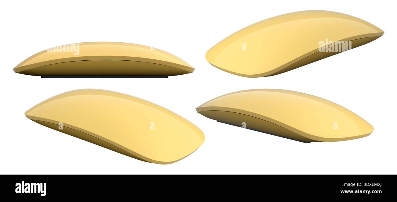 Set of wireless computer mice in various colors side by side isolated on white background, tech design concept. Stock Photo