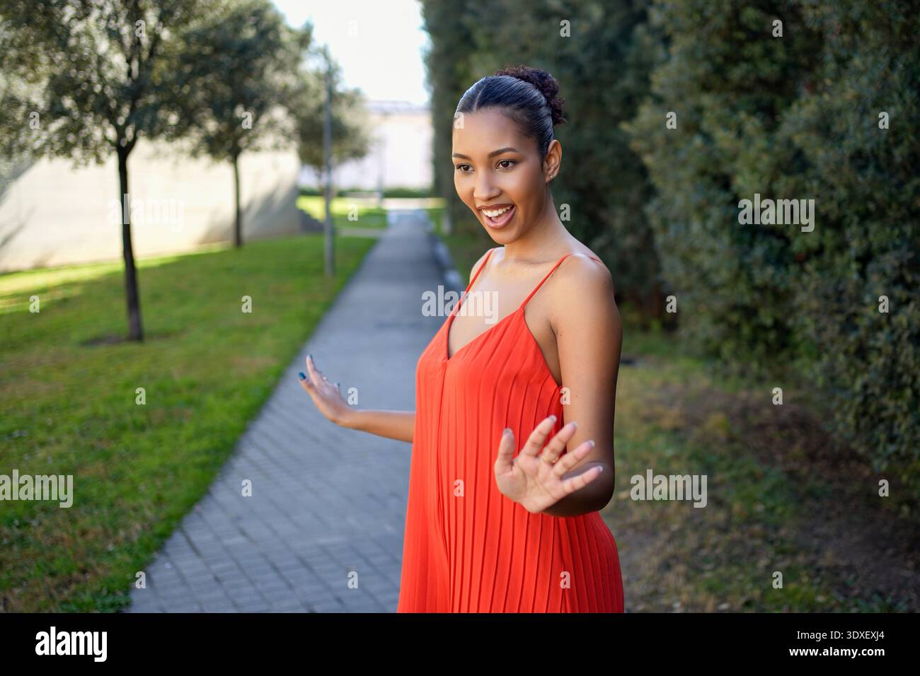 Black fashion influencer demonstrating outfit hi-res stock photography ...