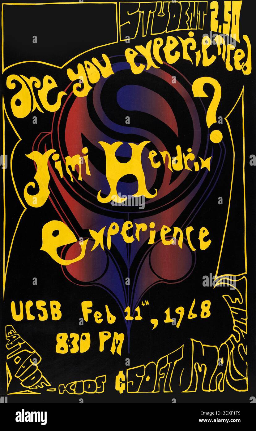 This 1968 poster promotes a concert by The Jimi Hendrix Experience
