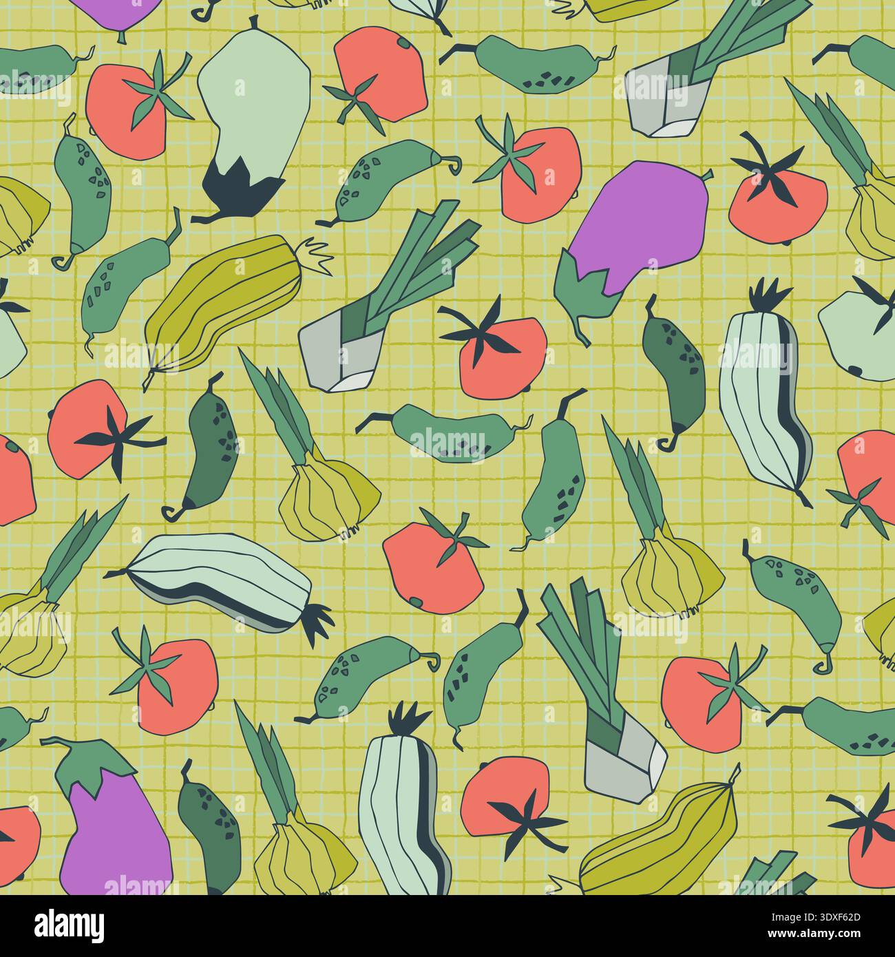 Seamless repeating pattern with vegetables. Abstract trendy illustrations on beige background Stock Vector