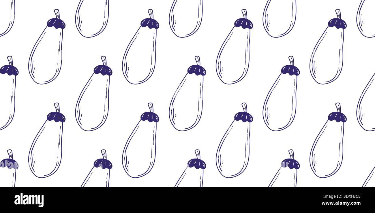 Eggplant seamless pattern in doodle sketch style Stock Vector