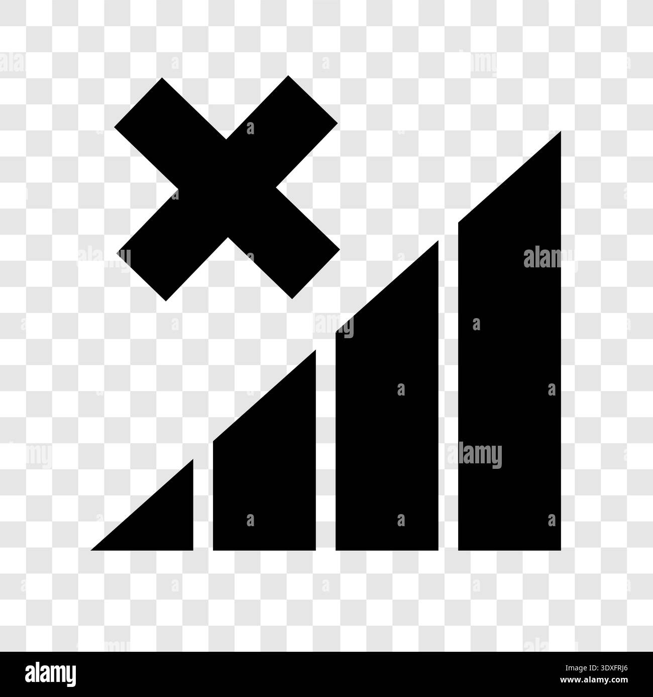No signal icon. Wireless network failure. Disconnected cellular Vector. Black status indicator. Transparent grid pattern. Stock Vector