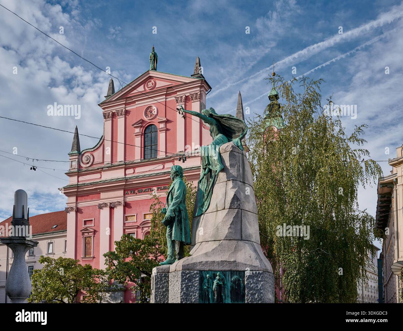 The Prešeren  Monumento on Preseren square, Ljubljana, Slovenia, Europe Stock Photo