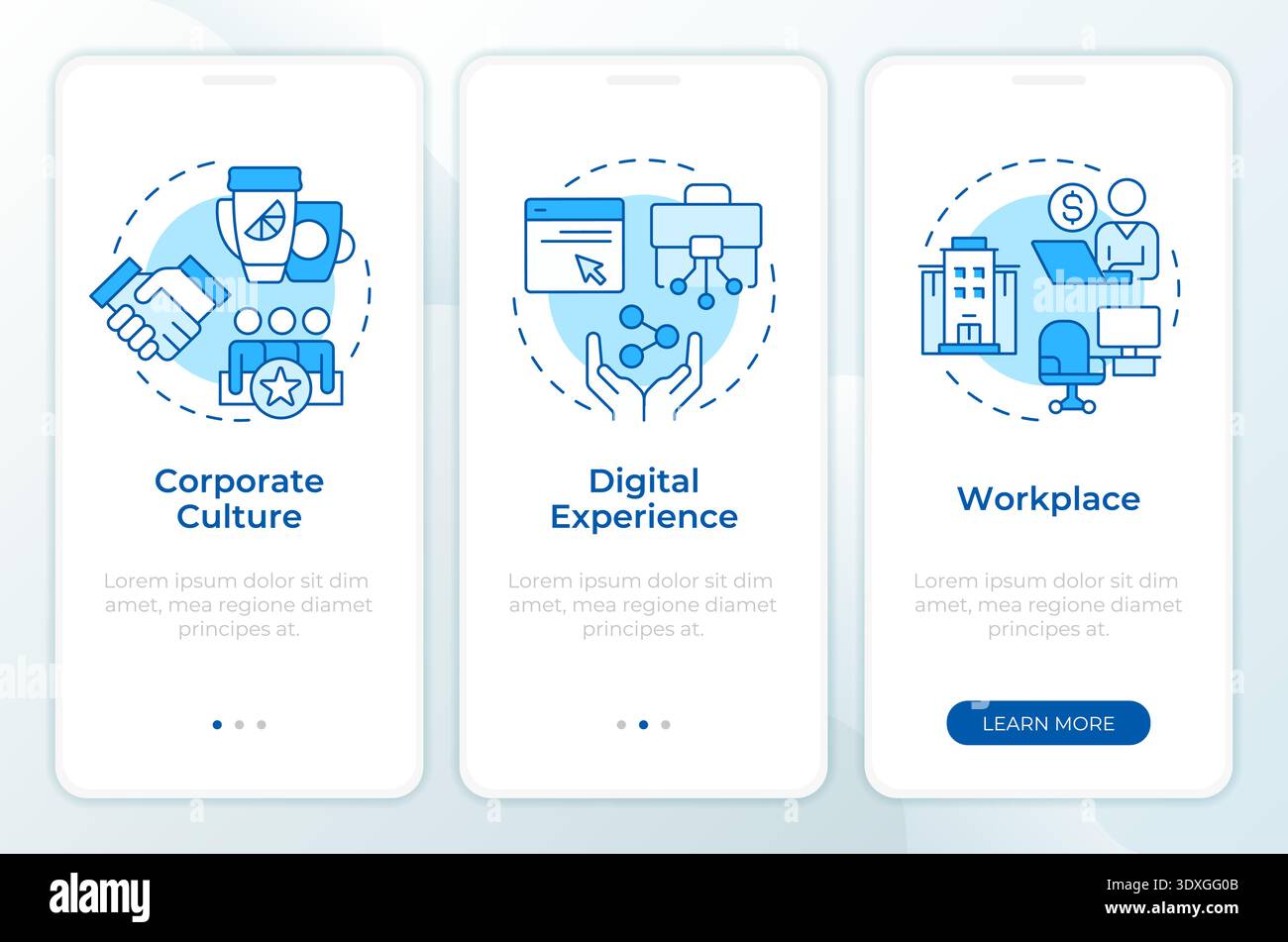 Employee experience equation blue onboarding mobile app screen Stock Vector