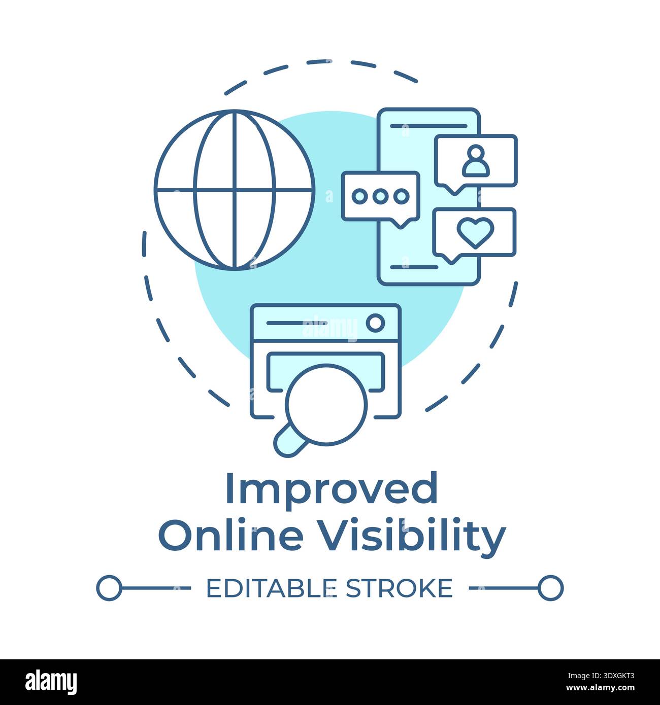 Improved online visibility soft blue concept icon Stock Vector