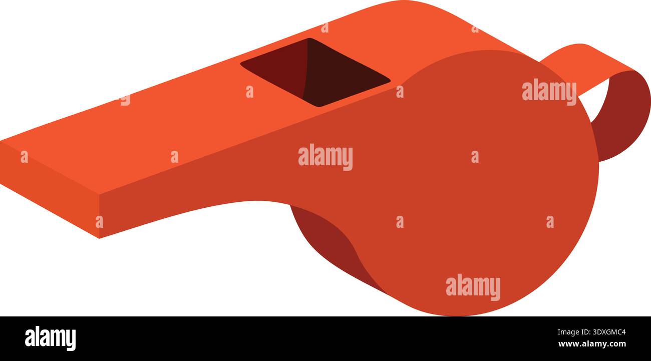 Flat illustration of a red whistle with a round mouthpiece and small opening Stock Vector