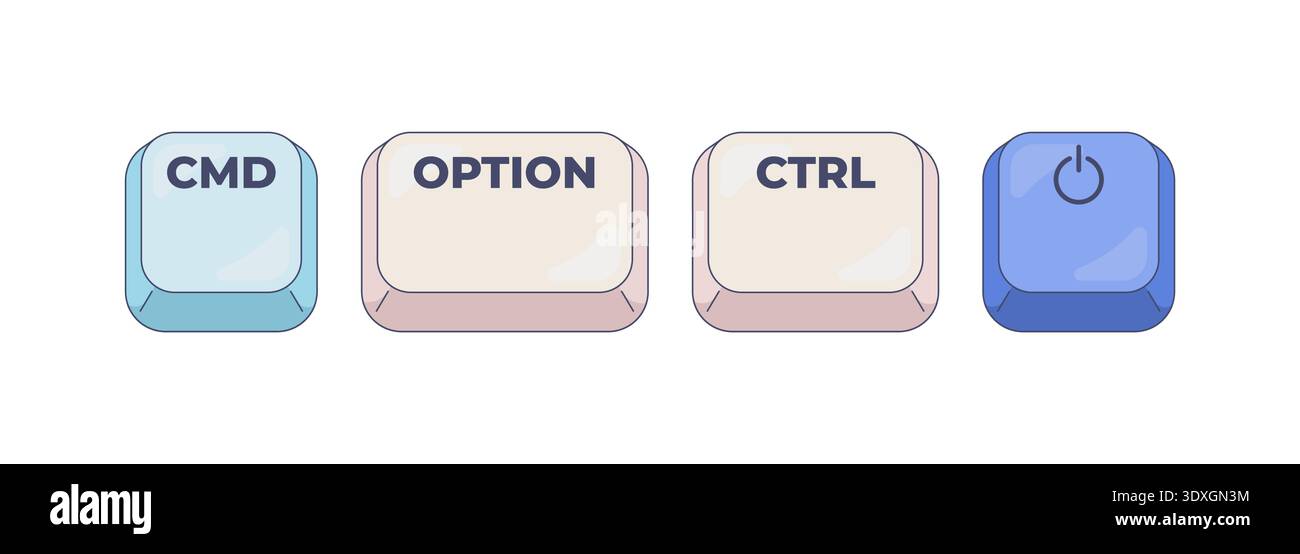 CMD Option CTRL Power computer keyboard shortcut Stock Vector