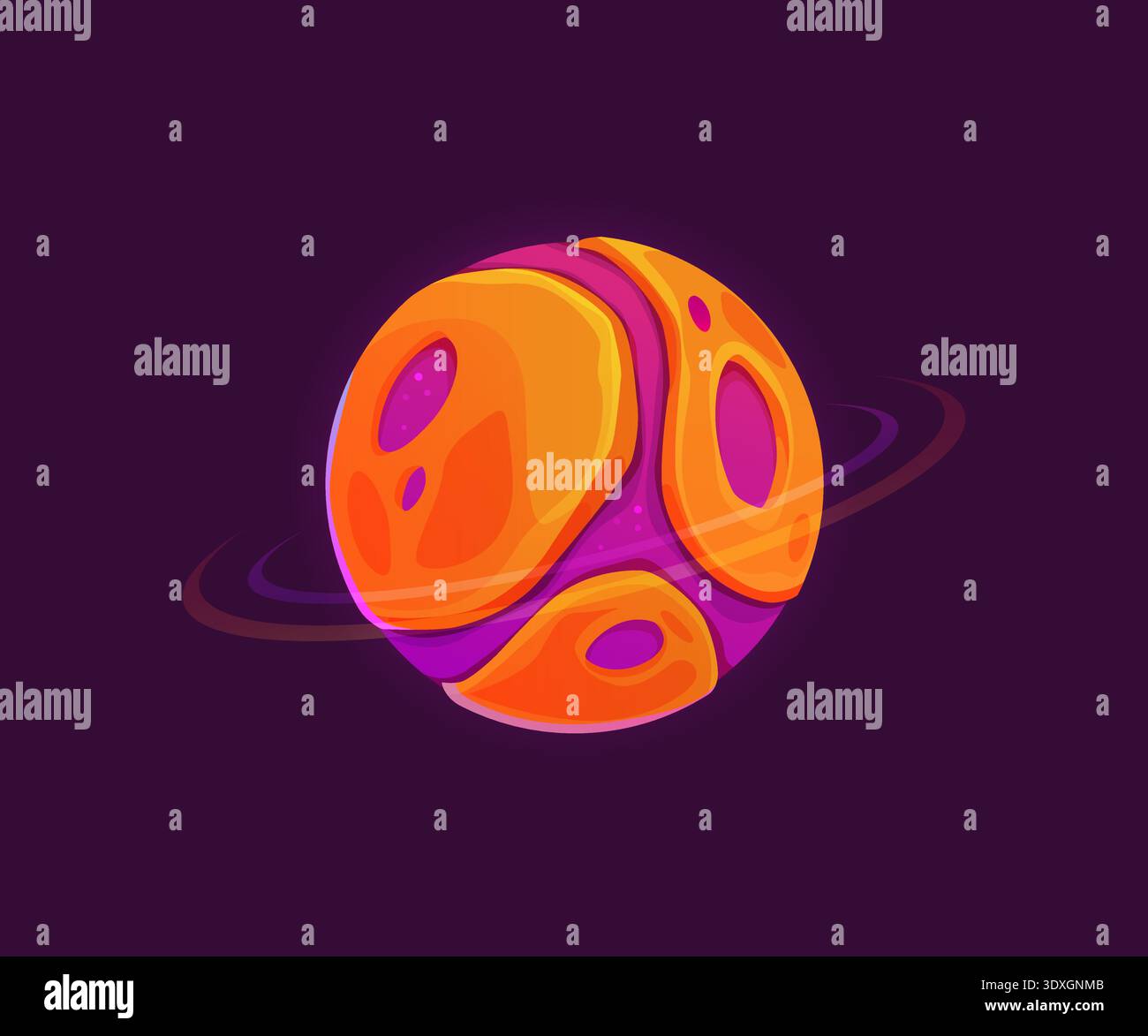 Cartoon alien space planet with magma surface Stock Vector