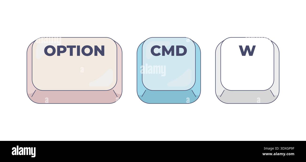 Option Command W computer keyboard shortcut Stock Vector