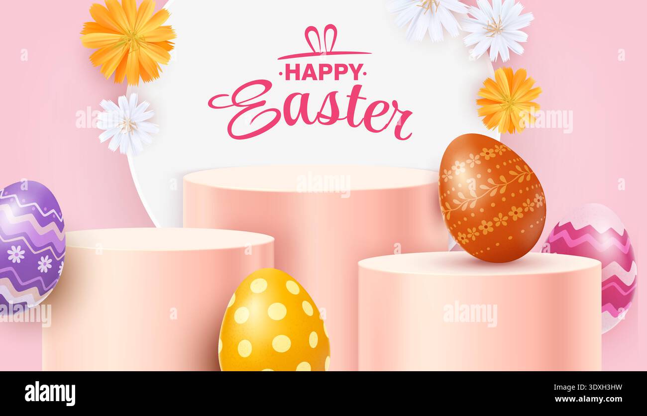 Easter Banner with Eggs and Podiums Stock Vector