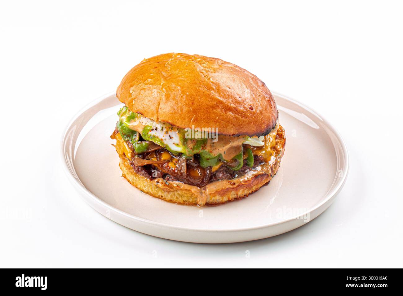 Gourmet beef burger on plate Stock Photo