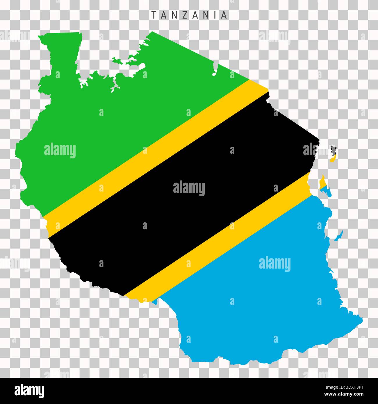 Editable map silhouette of Tanzania featuring national flag colors ...