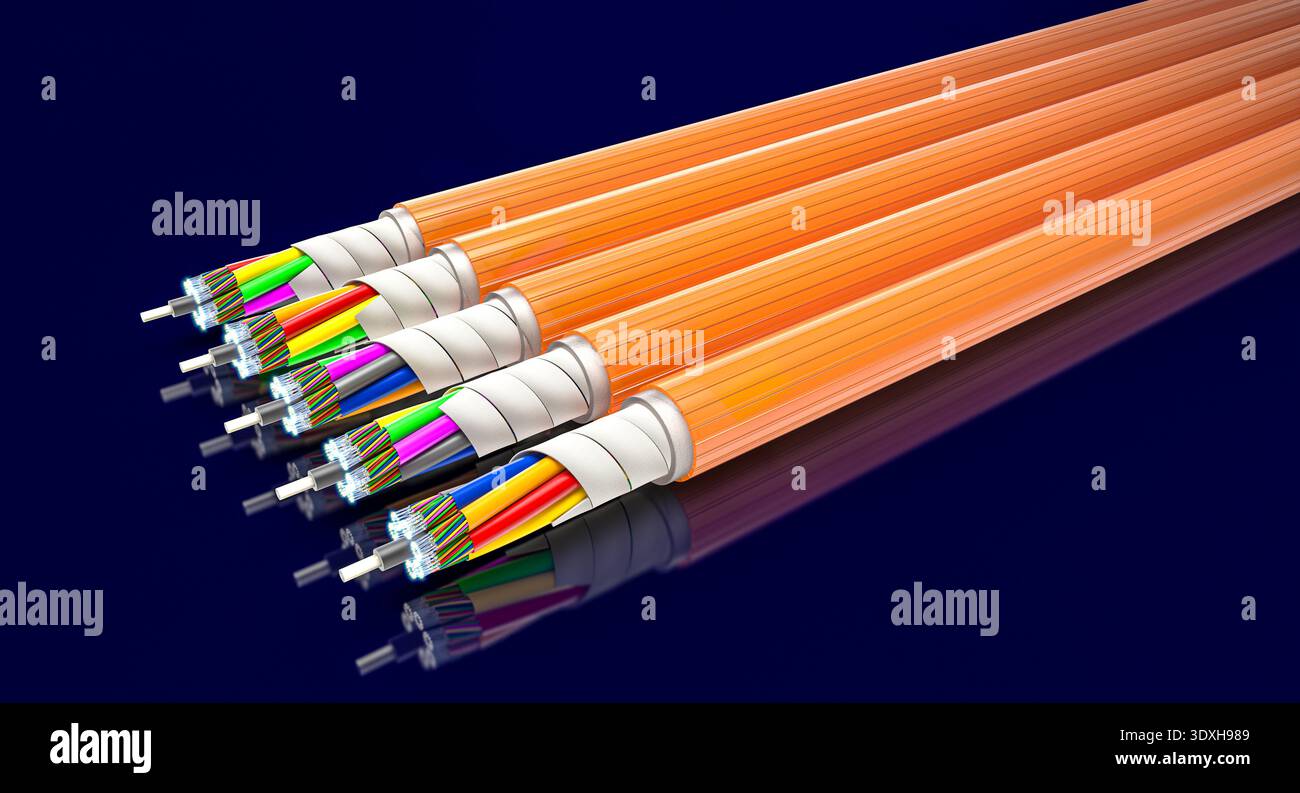 Fiber optic cables orange 3d Stock Photo