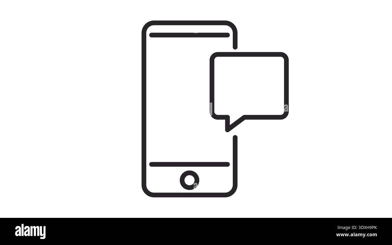 Black Line Smartphone with Notification Icon – Minimalist Mobile Alert Vector Stock Vector
