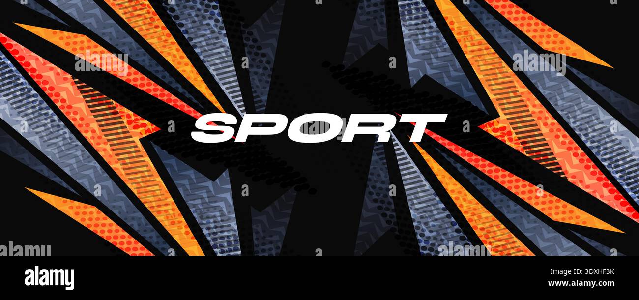 Modern and Dynamic Sport Banner Design with Gray and Orange Geometric Shapes on Black Background Stock Vector