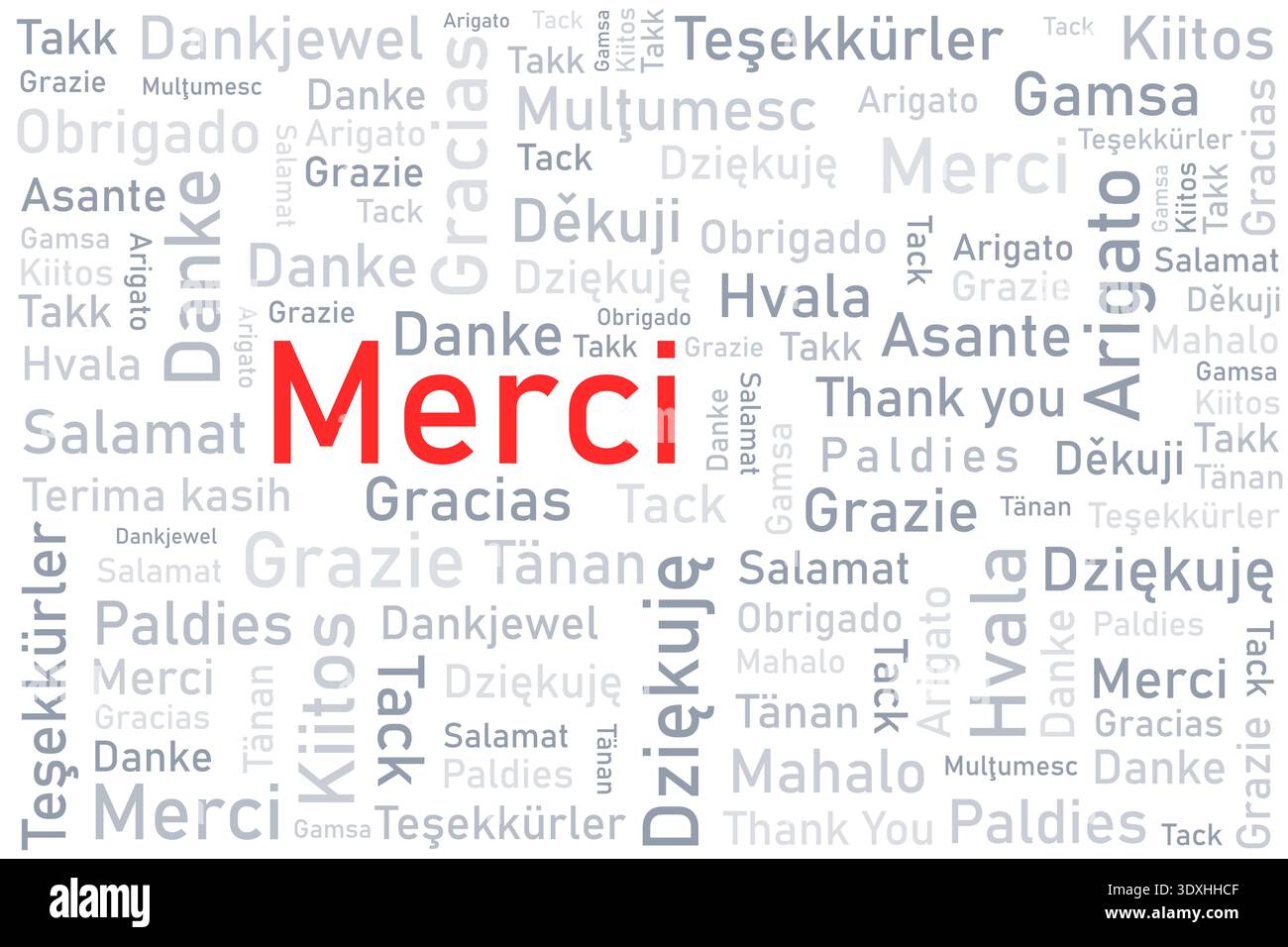 Merci word meaning thank you in French language. Thank you in many ...
