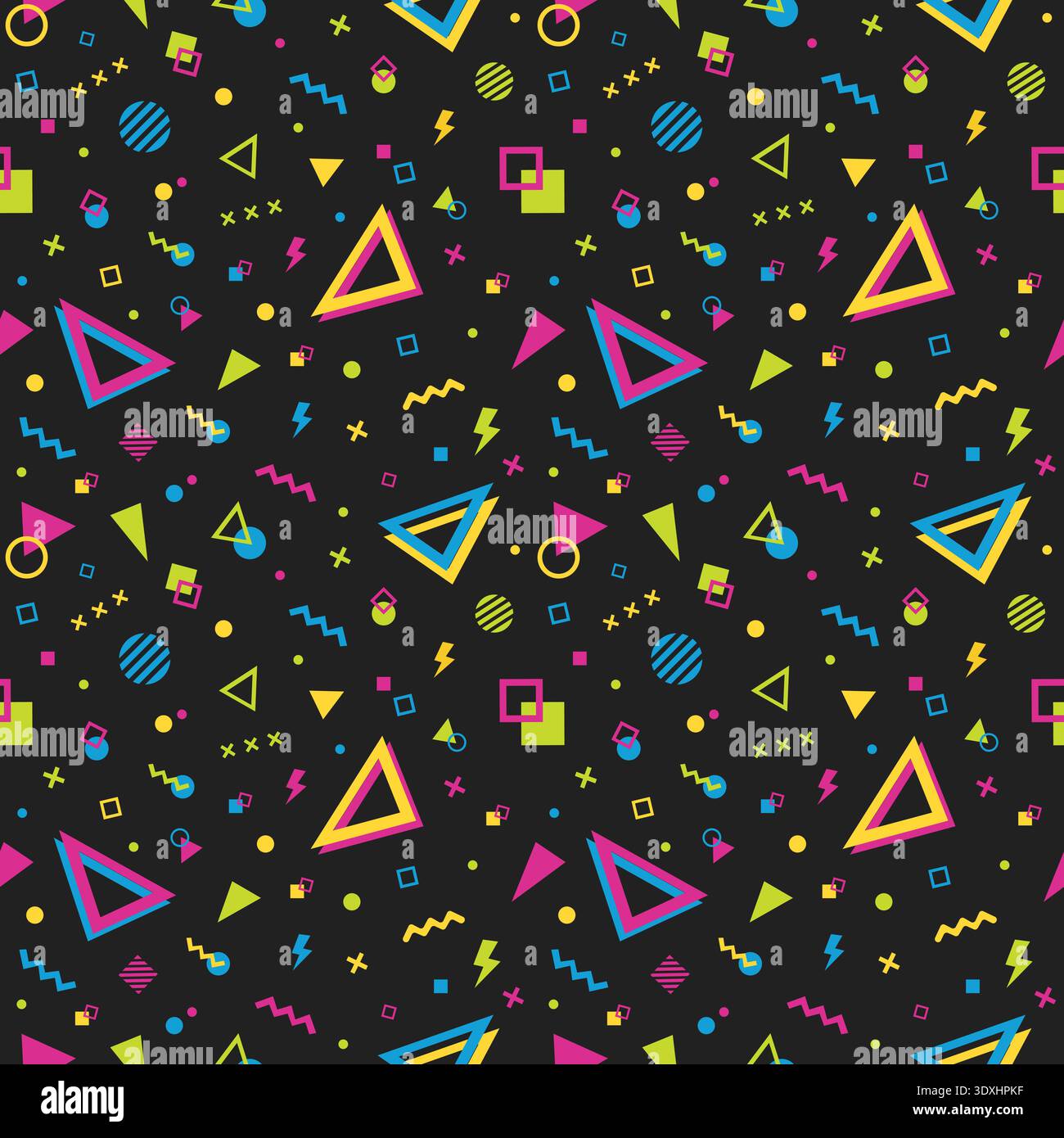 Memphis style geometric seamless pattern vector illustration. Stock Vector