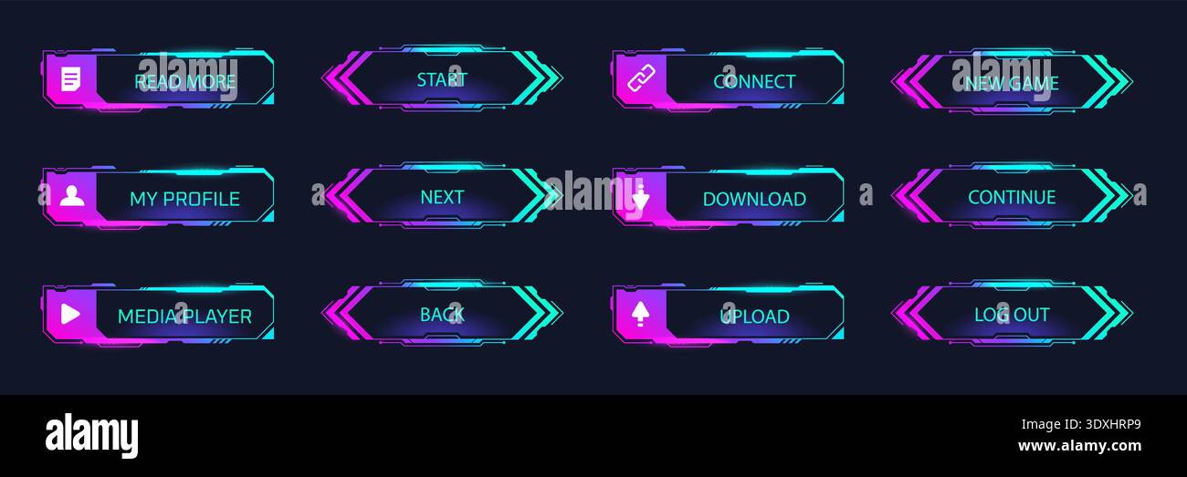 Hud buttons. Game menu button, futuristic tech ui interface screen ...