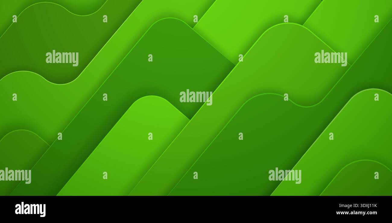 A bright green abstract background featuring wavy, layered shapes in ...