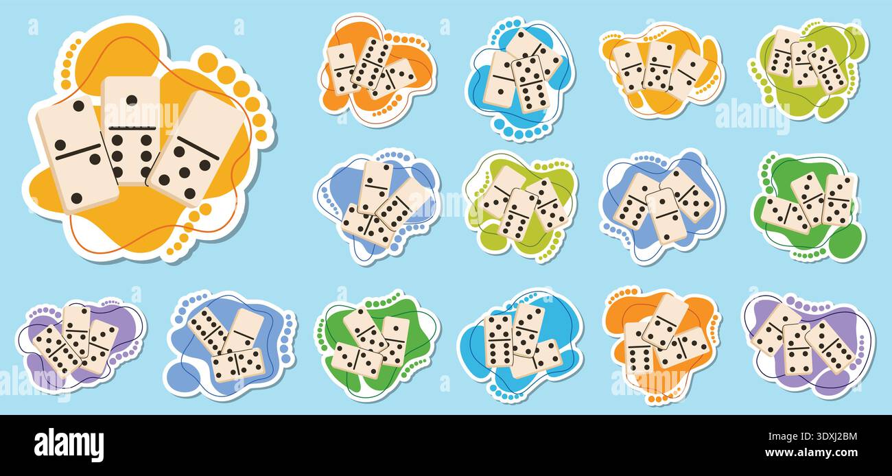 Set of domino sticker icons on colorful abstract backgrounds for games ...