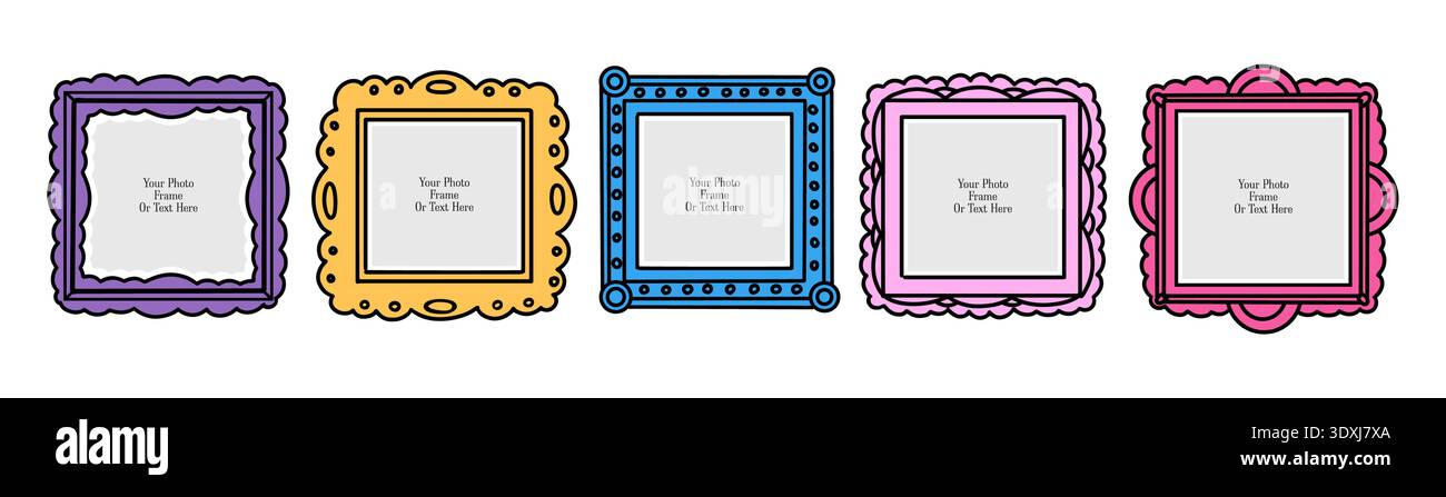 Scrapbook collage vector design template. Cute kid photo frame. Album memory fun decoratin. Border colorful square frames.  Stock Vector