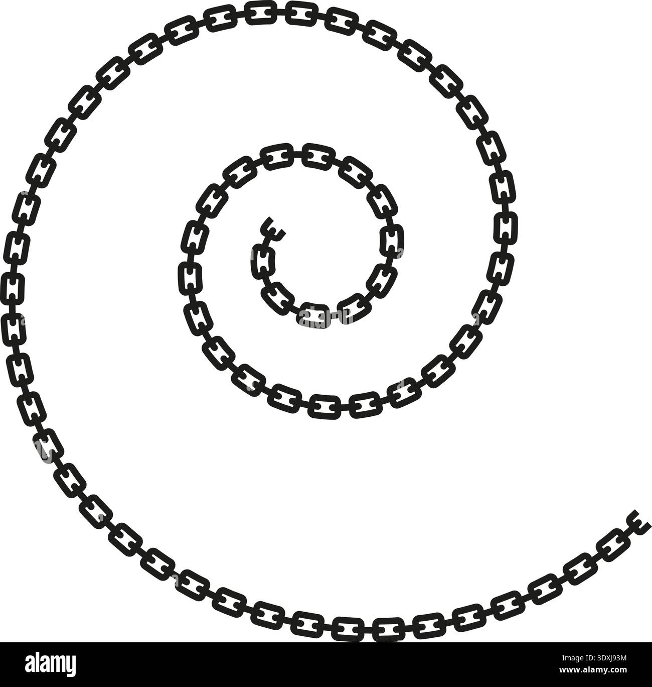 Chain-linked line forming a smooth, continuous spiral shape Stock ...