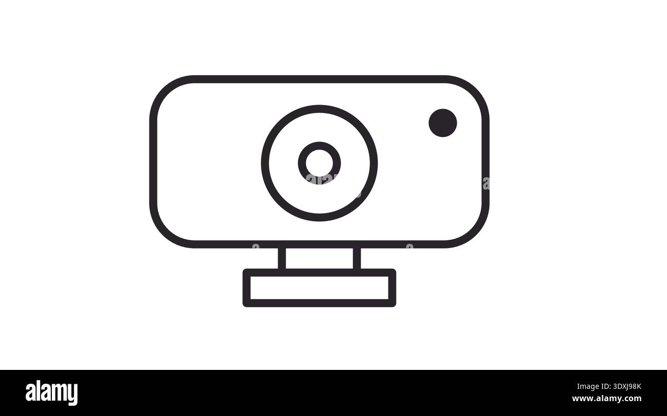 Black Line Webcam Icon – Minimalist Camera and Video Call Vector Stock Vector