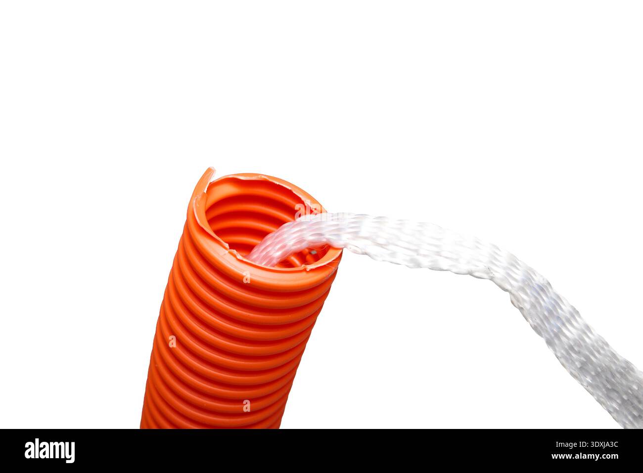 Isolated innerduct conduit with pull string, close up. Conduit system for cable management or cable pulling for fiber optics or high-speed internet up Stock Photo