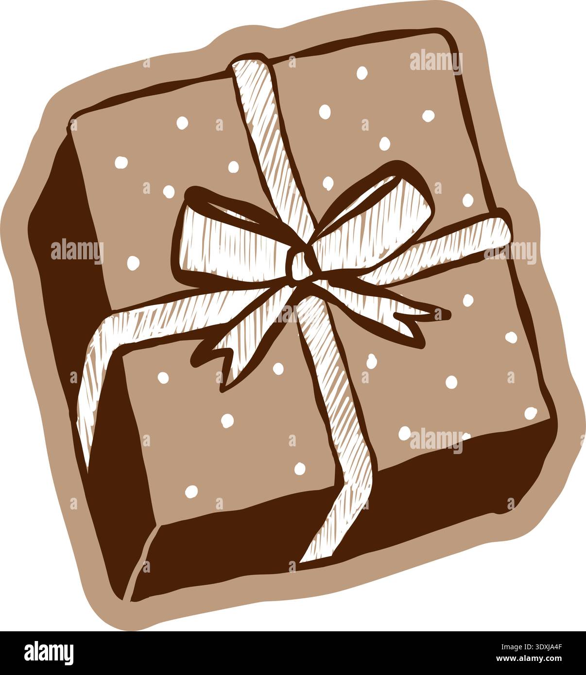 Cute gift box with ribbon and bow in crayon chalk style Stock Vector