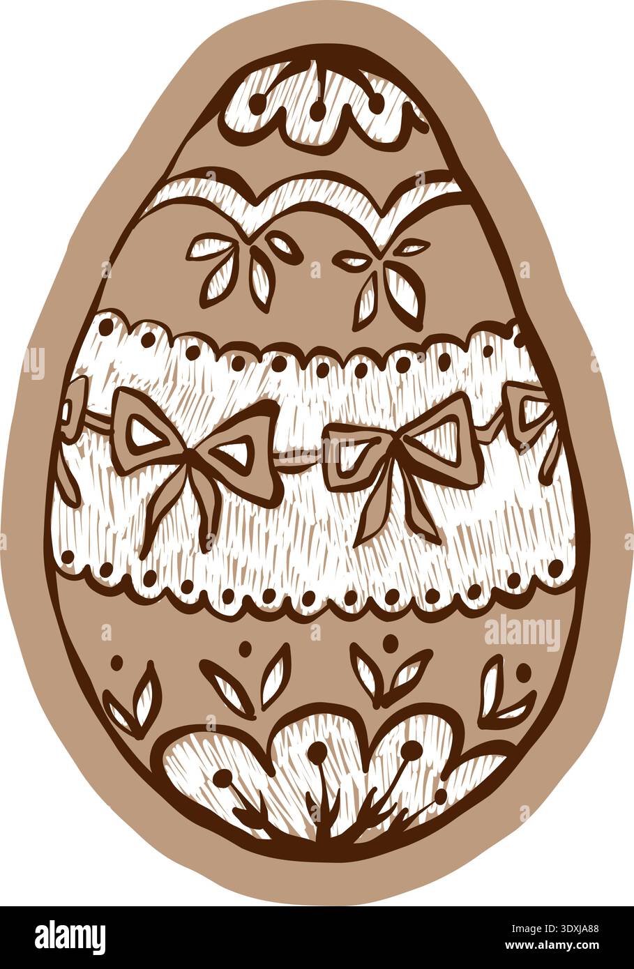 Creative paper craft Easter egg with floral ornament and brush texture Stock Vector
