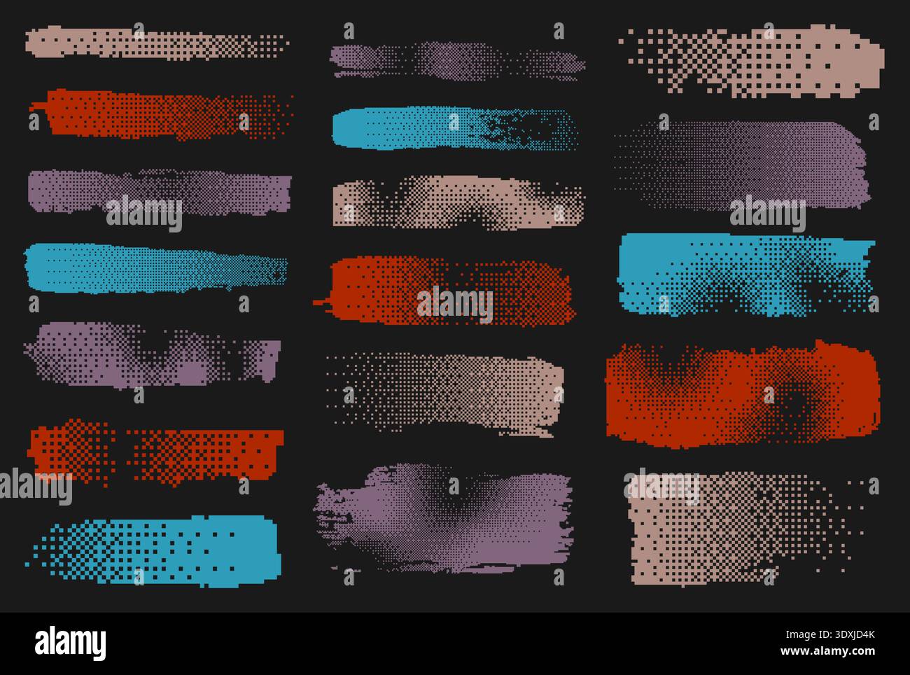 Retro Bitmap Brush Strokes and Dither Textures Stock Vector