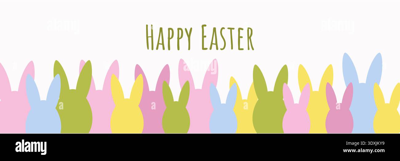 Happy Easter. Horizontal vector card with Easter eggs in the shape of bunny ears, spring holiday decor. Stock Vector