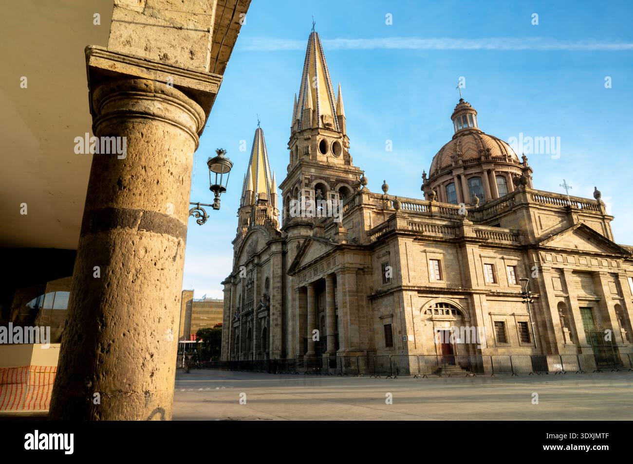 Side perspective view of Guadalajara Cathedral in the historic center of Guadalajara Jalisco Mexico. Iconic colonial architecture with detailed stone Stock Photo