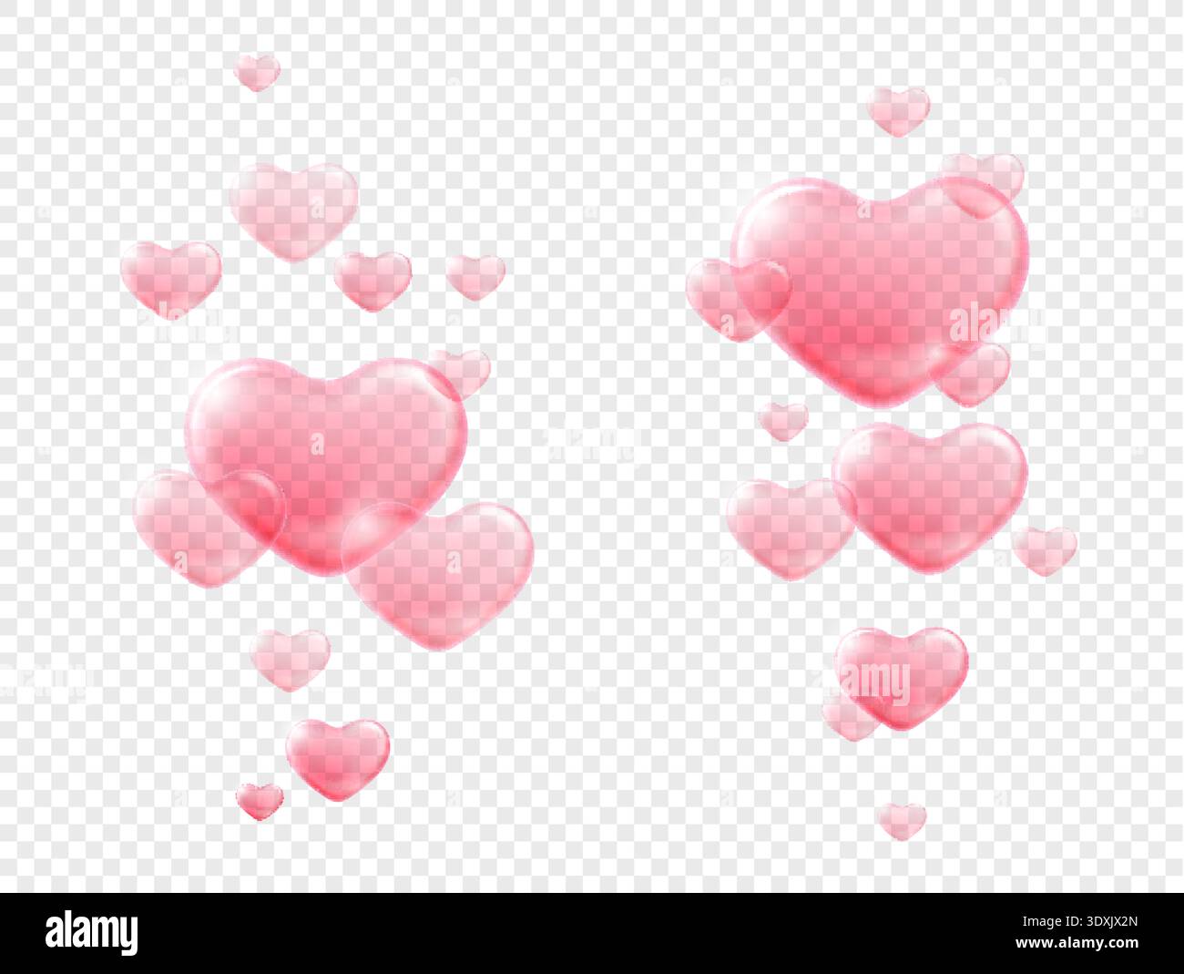 Pink Heart Soap Bubbles composition Stock Vector