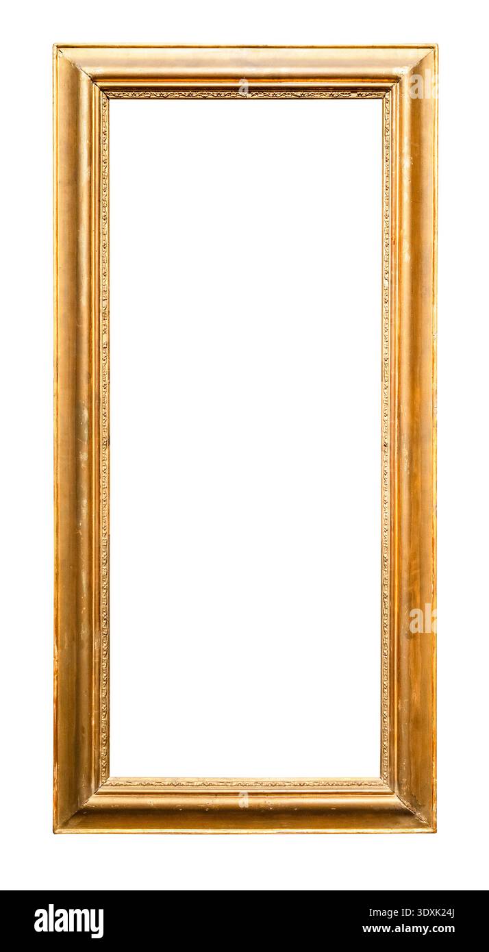 high golden narrow painting frame cutout on white background Stock Photo