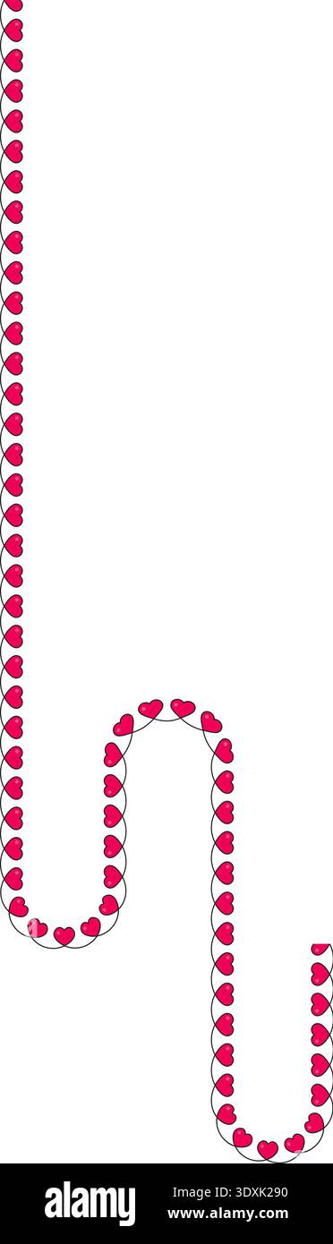 Wavy sinusoidal line with small red hearts evenly distributed along a continuous curved path. Stock Vector