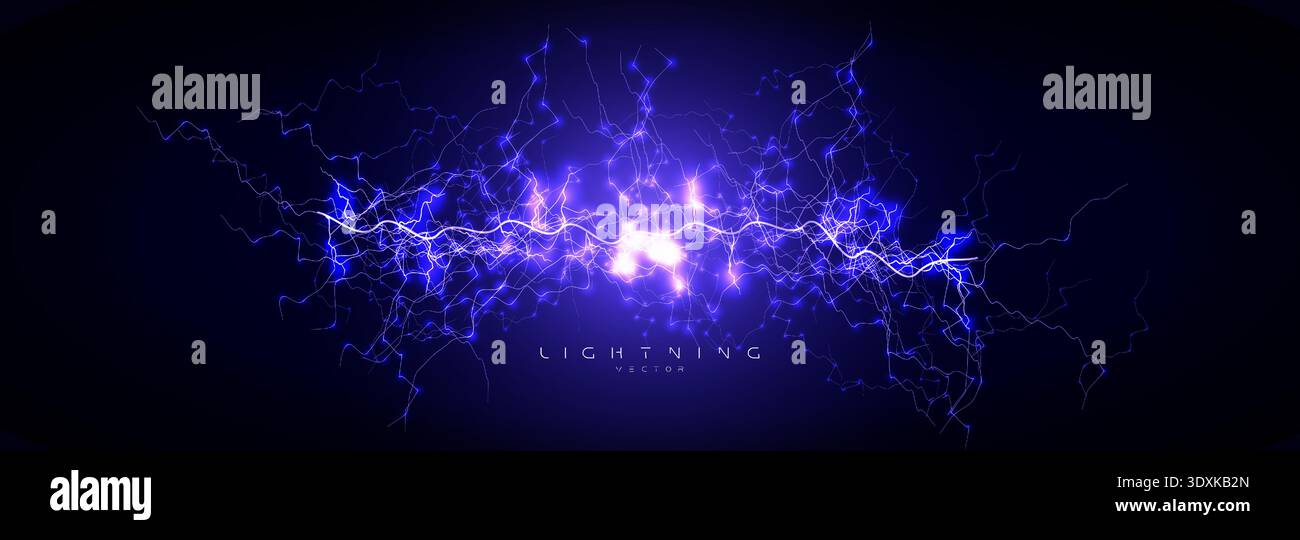 Lightning Electric Energy Plasma Neon Blue Voltage Current Spark Glow ...