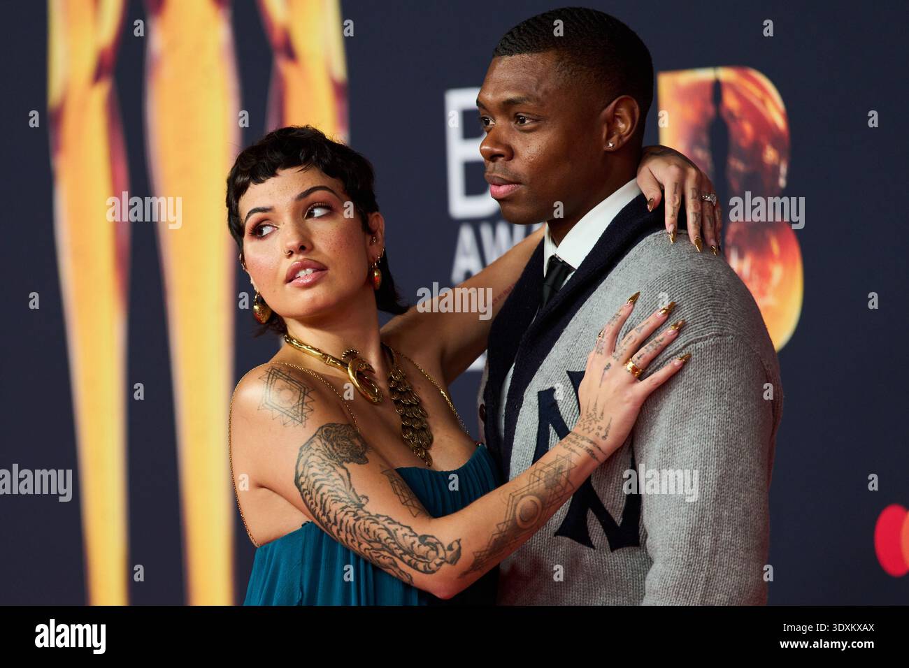 Mabel Manchester Mabel and Preye Crooks pose for photographers upon arrival at the Brit ...