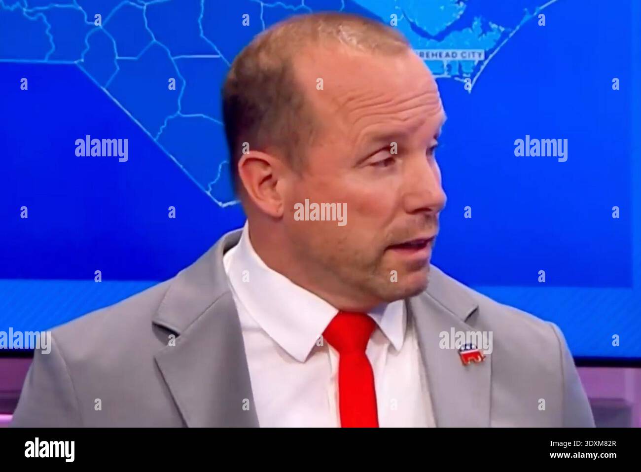 In this image from video provided by WNCT, Eric Rouse participates in a ...