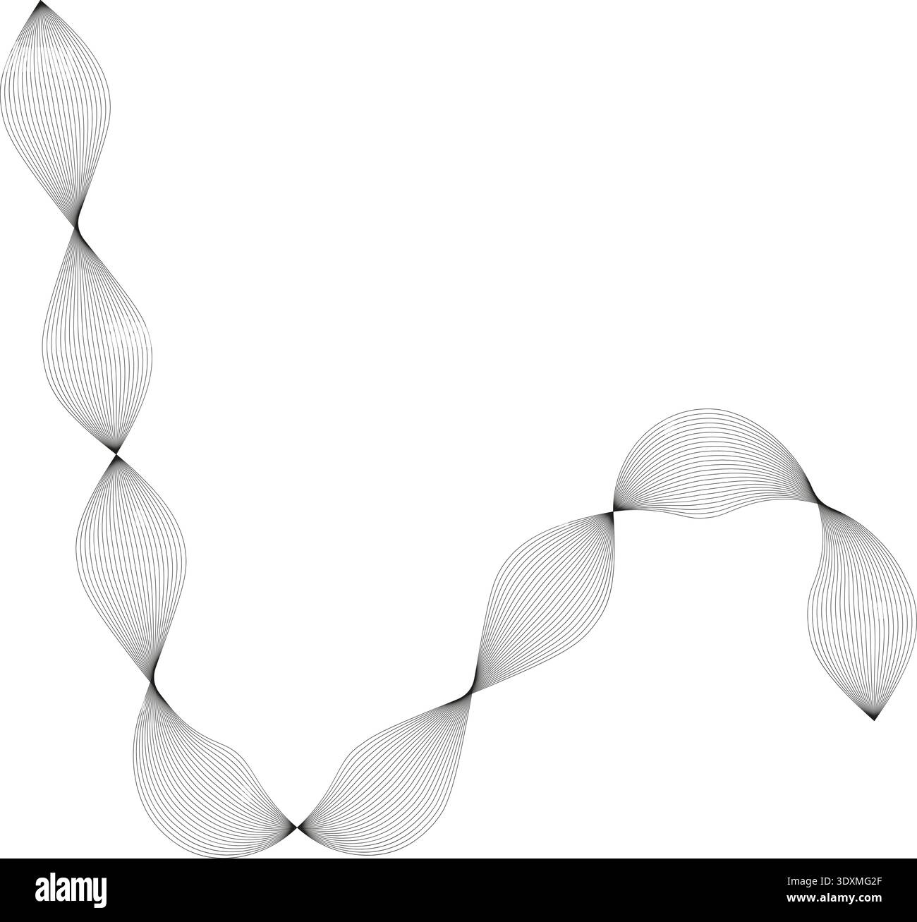 Irregular curved shape with thin parallel lines forming a sketched zigzag structure. Stock Vector