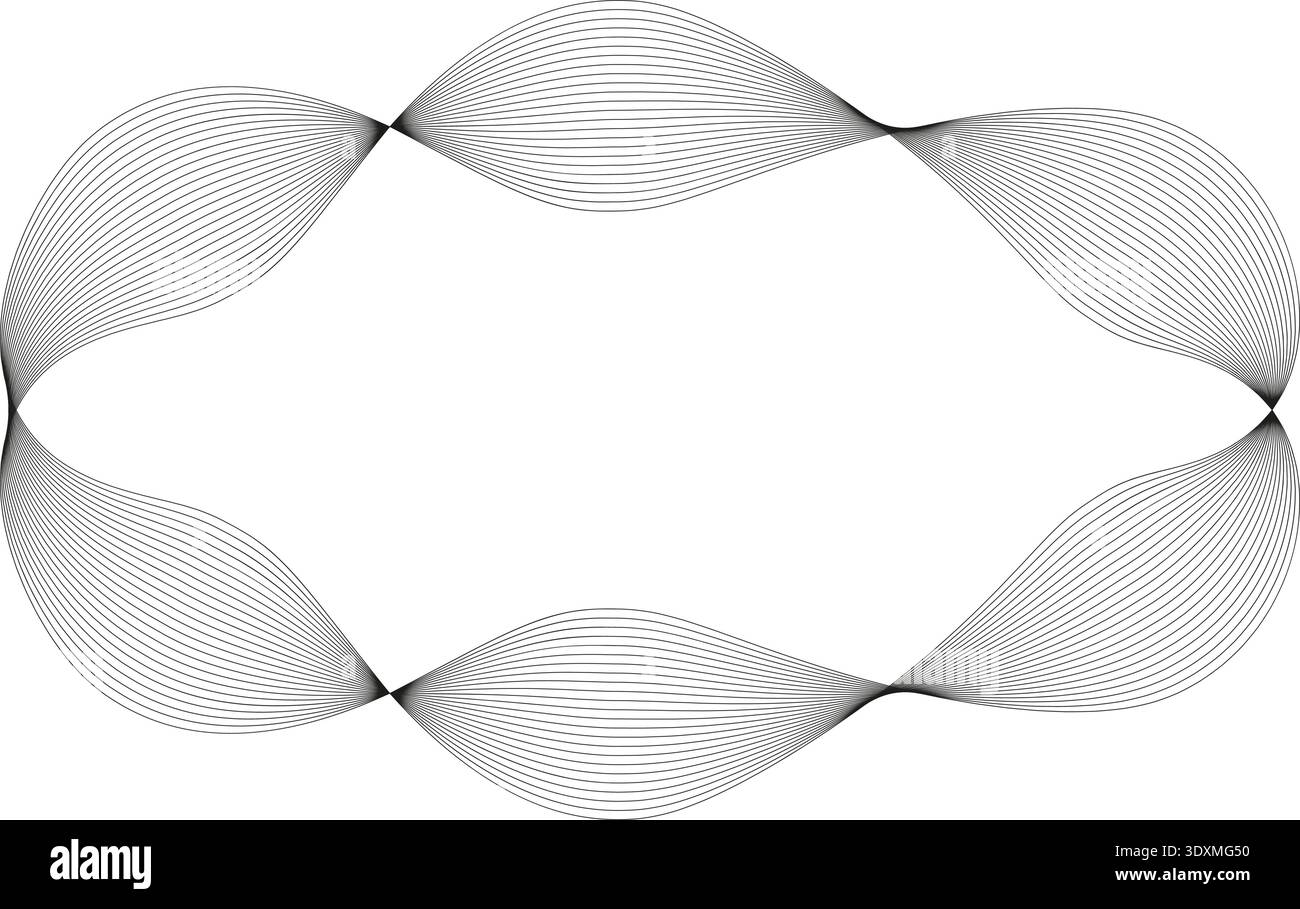 Oval shape with curved flowing edges created by multiple thin parallel lines forming a smooth contour. Stock Vector