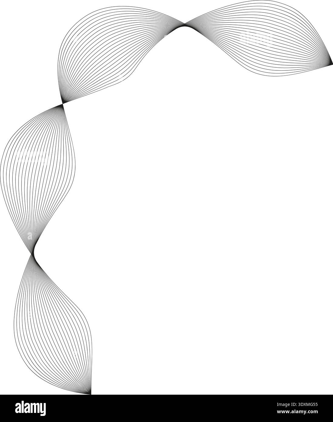 Curved shape with multiple thin parallel lines creating a series of continuous sinuous paths. Stock Vector