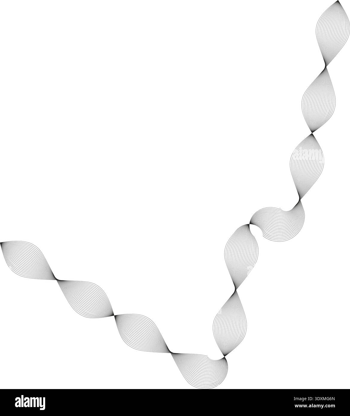 Curved shape with multiple thin parallel lines creating a stroke with pronounced spiky edges. Stock Vector