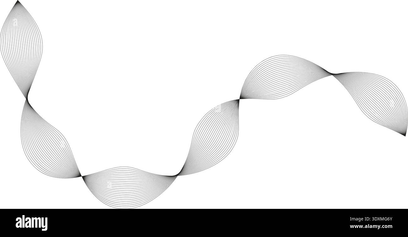 Curved flowing shape with multiple thin parallel lines creating a structure with random angular shifts. Stock Vector