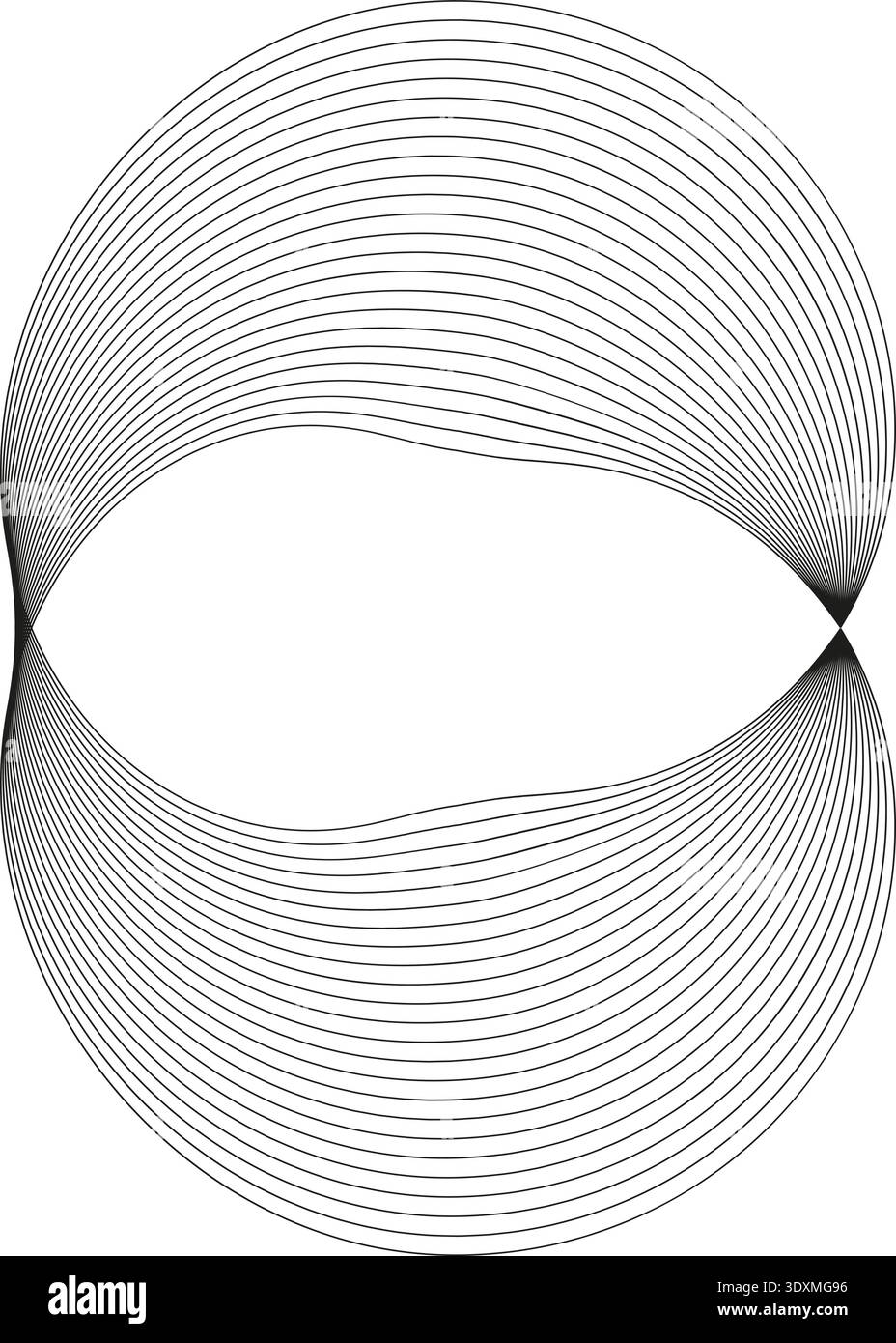 Circular shape formed by multiple curved thin parallel lines creating a smooth flowing contour. Stock Vector