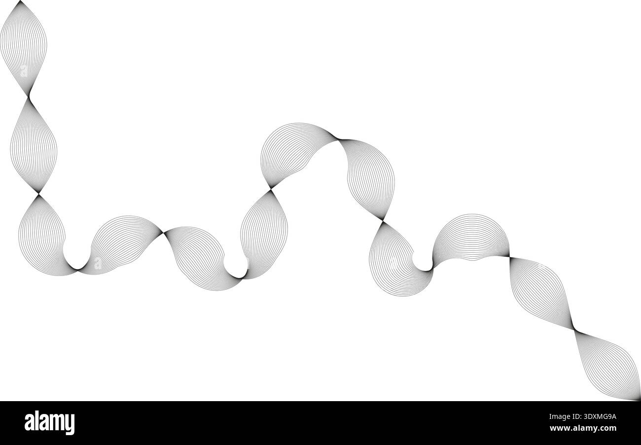 Curved shape with multiple thin parallel lines forming a structured, sharp zigzag pattern. Stock Vector