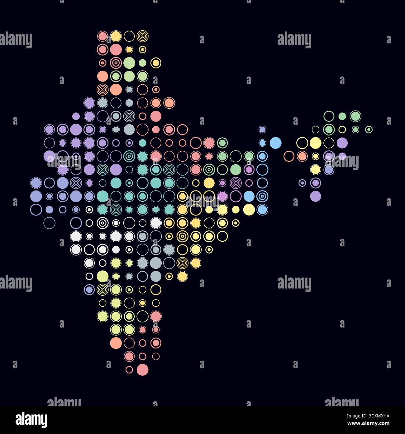 Indian File Cell India, shape of the country built of colored cells. Digital-style map ...
